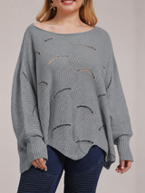Bat-Sleeve Lantern Sleeve Hollow Woven Pullover Sweater