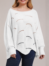 Bat-Sleeve Lantern Sleeve Hollow Woven Pullover Sweater