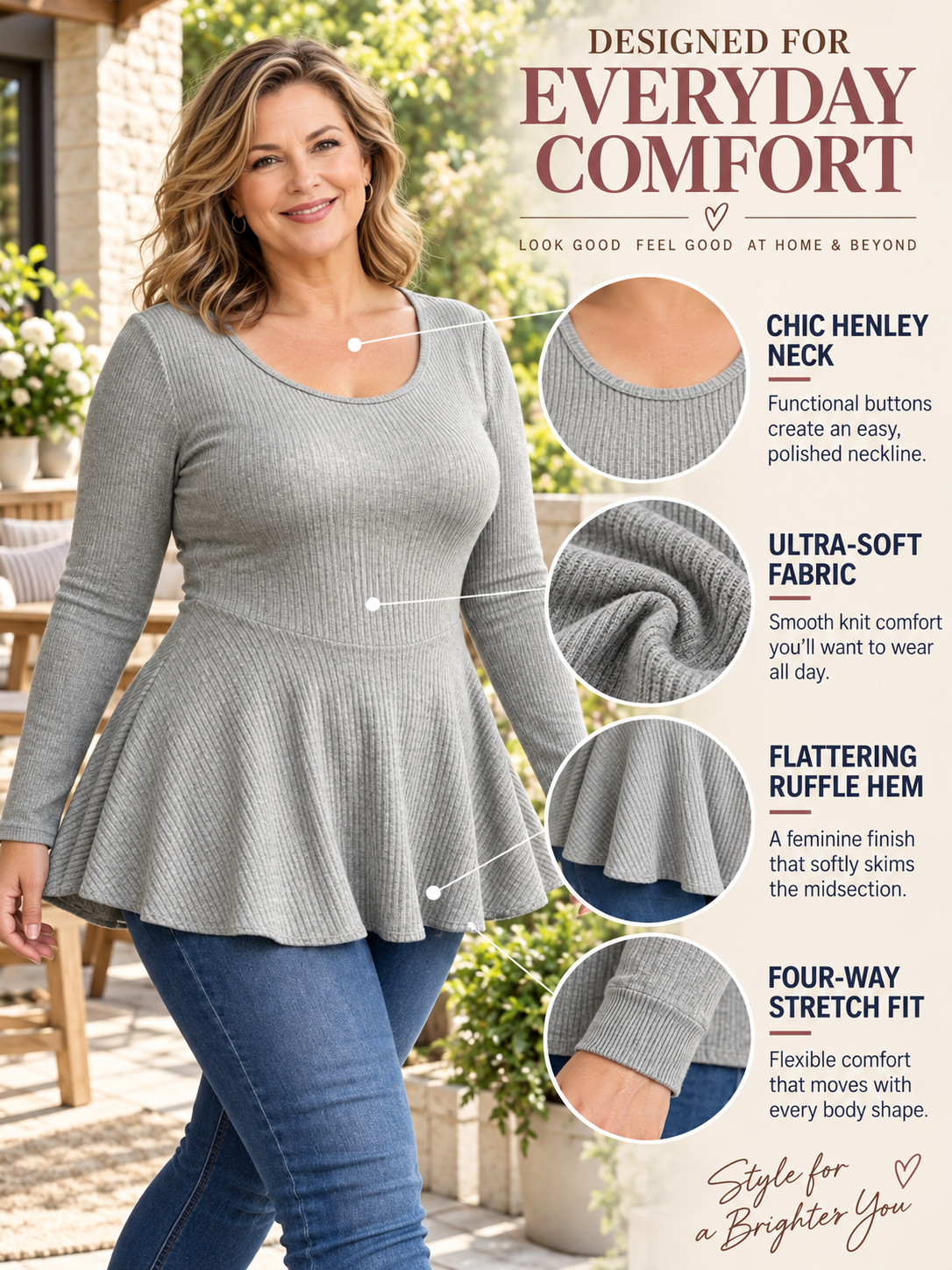 Plus Size Ruffle Hem Fitted Waist Peplum Top