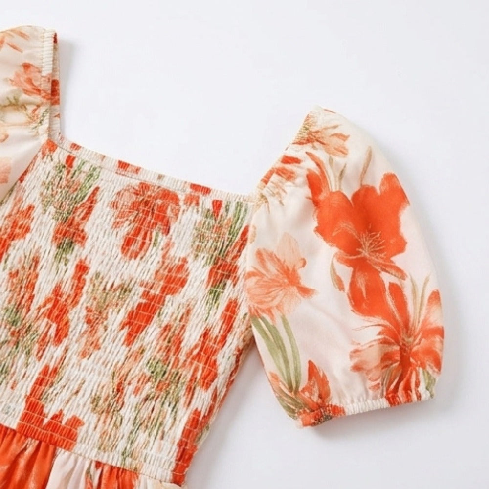 Smocked Square-Neck &amp; Puff Sleeves