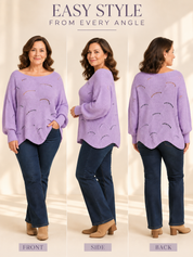 Bat-Sleeve Lantern Sleeve Hollow Woven Pullover Sweater