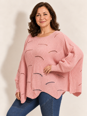 Bat-Sleeve Lantern Sleeve Hollow Woven Pullover Sweater