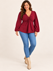 Elegant Twist Front V-Neck Long Sleeve Blouse