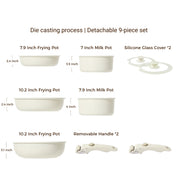 Nonstick Cookware Sets with Detachable Handle, Beige Kitchenware for Home Cooking Needs