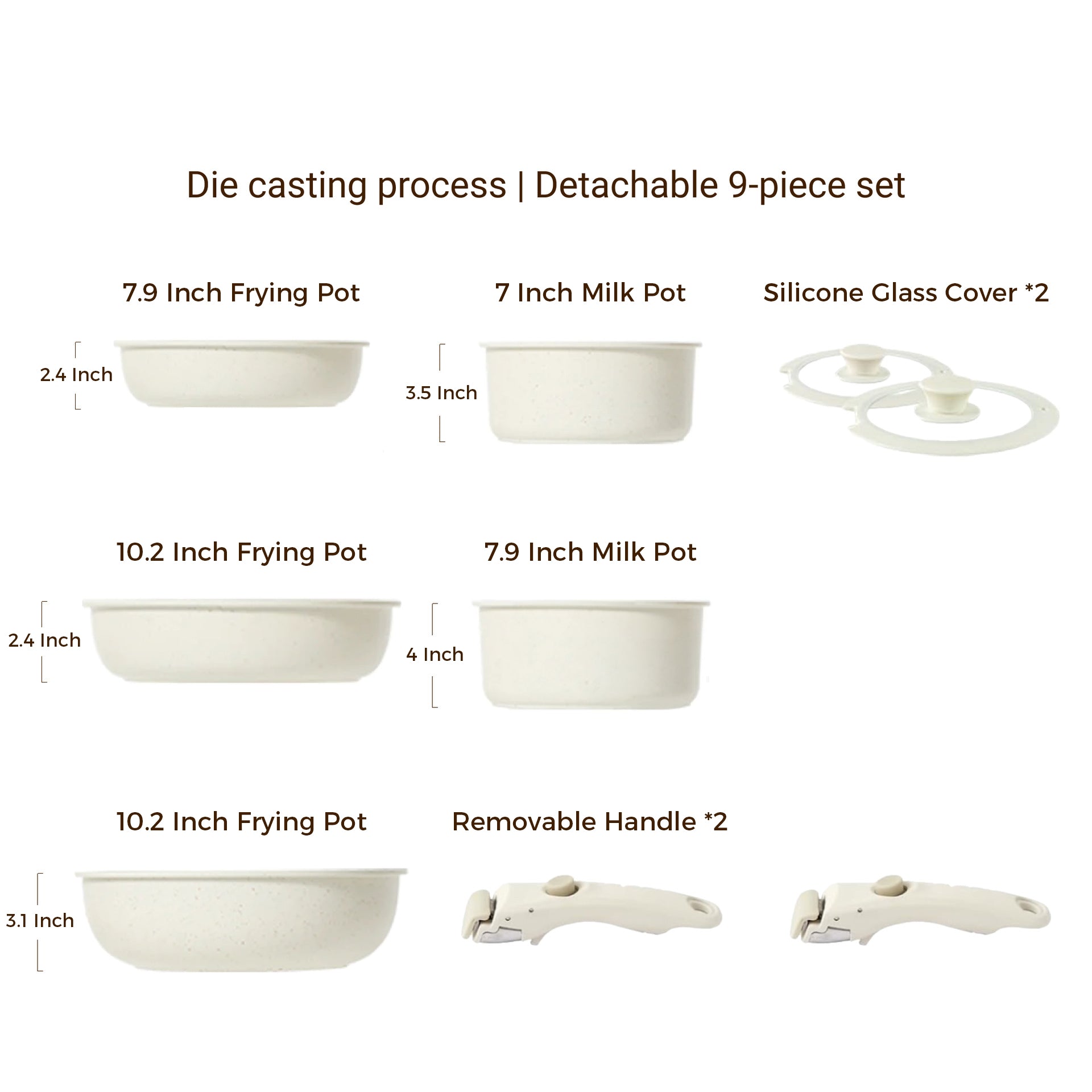 Nonstick Cookware Sets with Detachable Handle, Beige Kitchenware for Home Cooking Needs