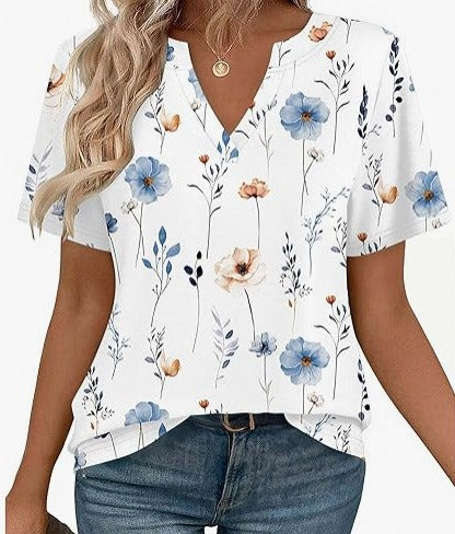Summer V-neck Printed Shirt For Women