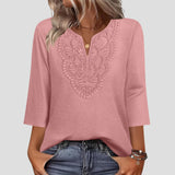 V-neck Loose-fitting T-shirt With Lace Trim
