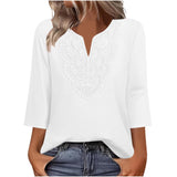 V-neck Loose-fitting T-shirt With Lace Trim