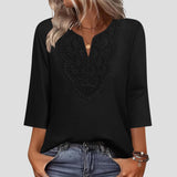V-neck Loose-fitting T-shirt With Lace Trim