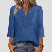V-neck Loose-fitting T-shirt With Lace Trim