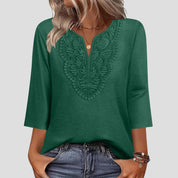 V-neck Loose-fitting T-shirt With Lace Trim