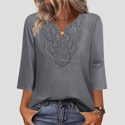 V-neck Loose-fitting T-shirt With Lace Trim