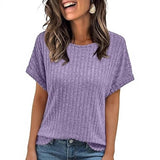 Women's Crew Neck Ribbed Short Sleeve T-Shirt