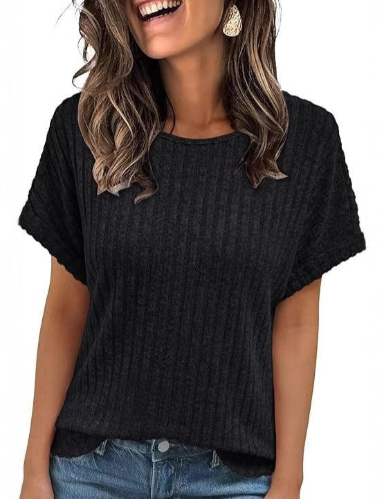 Women's Crew Neck Ribbed Short Sleeve T-Shirt