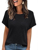 Women's Crew Neck Ribbed Short Sleeve T-Shirt