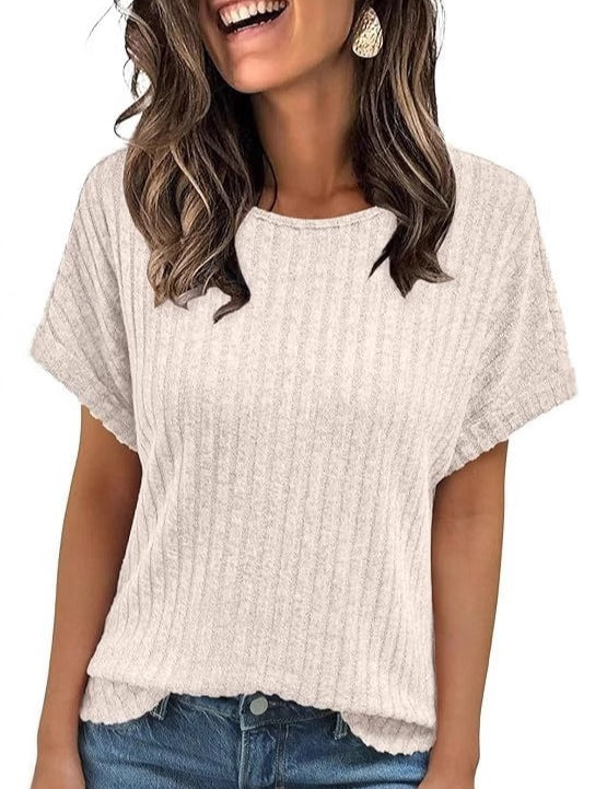Women's Crew Neck Ribbed Short Sleeve T-Shirt