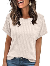 Women's Crew Neck Ribbed Short Sleeve T-Shirt