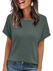 Women's Crew Neck Ribbed Short Sleeve T-Shirt