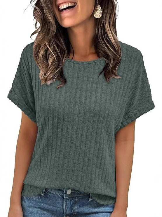Women's Crew Neck Ribbed Short Sleeve T-Shirt