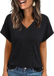 Short-sleeved Casual V-neck Pullover T-shirt