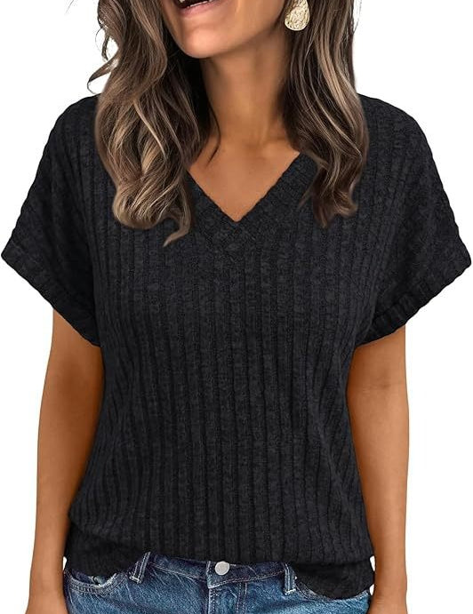 Short-sleeved Casual V-neck Pullover T-shirt
