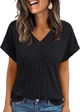 Short-sleeved Casual V-neck Pullover T-shirt