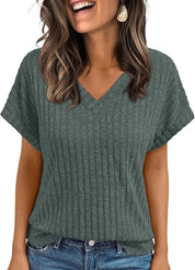 Short-sleeved Casual V-neck Pullover T-shirt