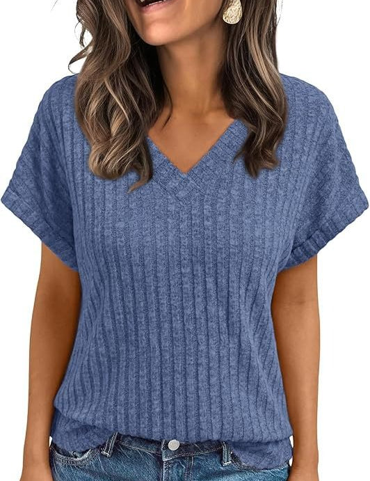 Short-sleeved Casual V-neck Pullover T-shirt