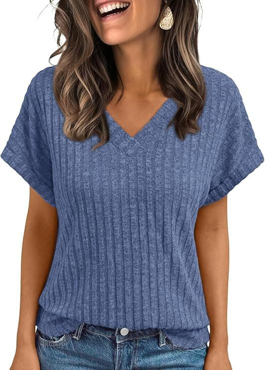 Short-sleeved Casual V-neck Pullover T-shirt