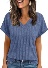 Short-sleeved Casual V-neck Pullover T-shirt