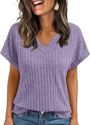 Short-sleeved Casual V-neck Pullover T-shirt