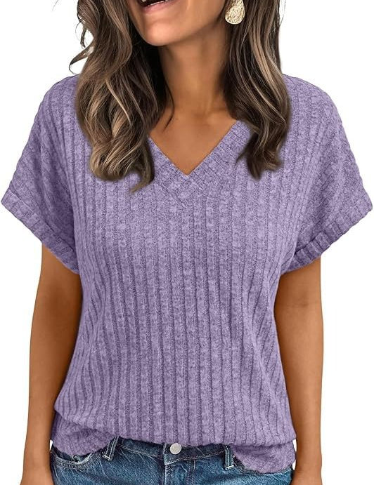 Short-sleeved Casual V-neck Pullover T-shirt