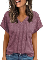 Short-sleeved Casual V-neck Pullover T-shirt