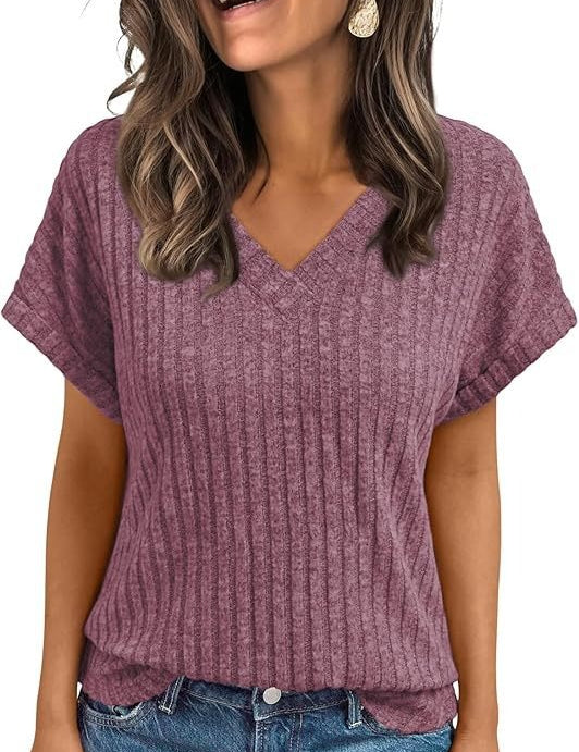 Short-sleeved Casual V-neck Pullover T-shirt
