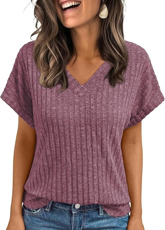 Short-sleeved Casual V-neck Pullover T-shirt