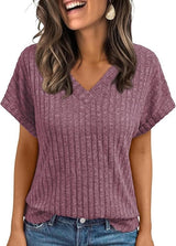 Short-sleeved Casual V-neck Pullover T-shirt