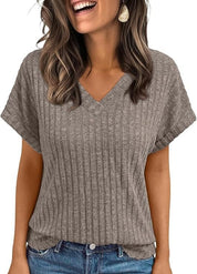 Short-sleeved Casual V-neck Pullover T-shirt