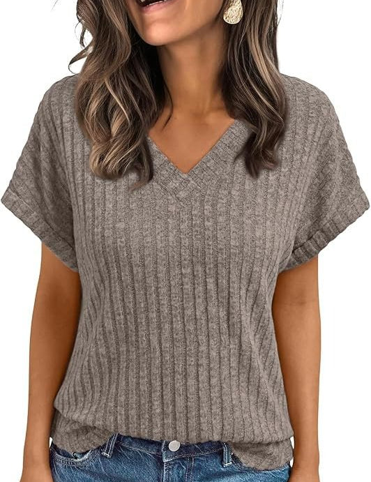 Short-sleeved Casual V-neck Pullover T-shirt
