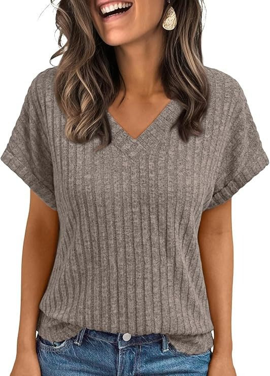 Short-sleeved Casual V-neck Pullover T-shirt