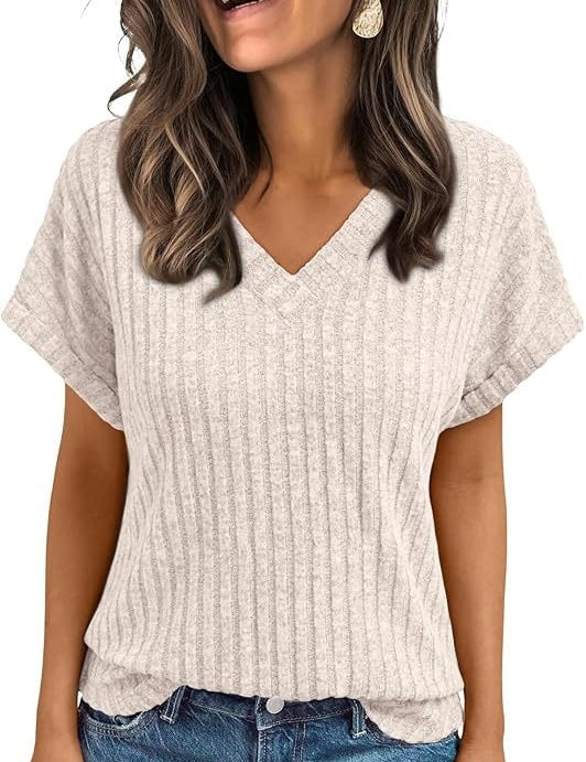 Short-sleeved Casual V-neck Pullover T-shirt