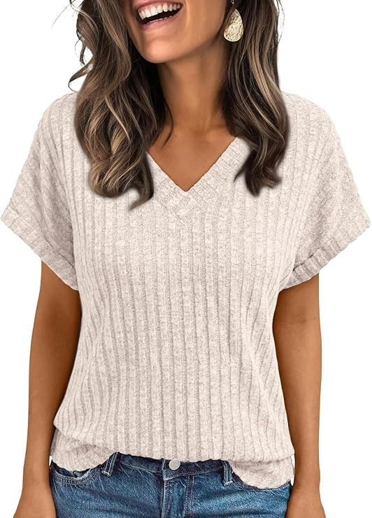 Short-sleeved Casual V-neck Pullover T-shirt