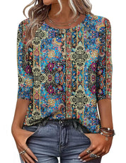Button-print V-neck Three-quarter Sleeve