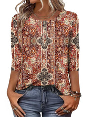 Button-print V-neck Three-quarter Sleeve
