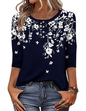 Button-print V-neck Three-quarter Sleeve