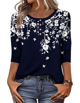Button-print V-neck Three-quarter Sleeve