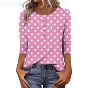 Button-print V-neck Three-quarter Sleeve
