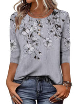 Button-print V-neck Three-quarter Sleeve