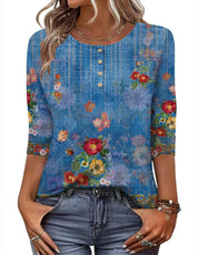 Button-print V-neck Three-quarter Sleeve