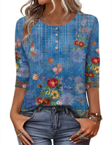 Button-print V-neck Three-quarter Sleeve