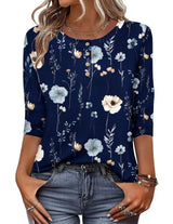 Button-print V-neck Three-quarter Sleeve